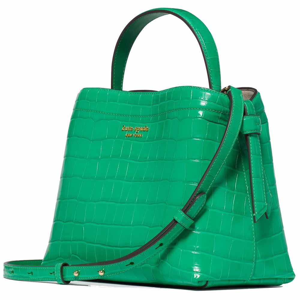 Kate Spade Knott Croc-Embossed Medium Top-Handle Bag Leafy Green Dark Green # KH015