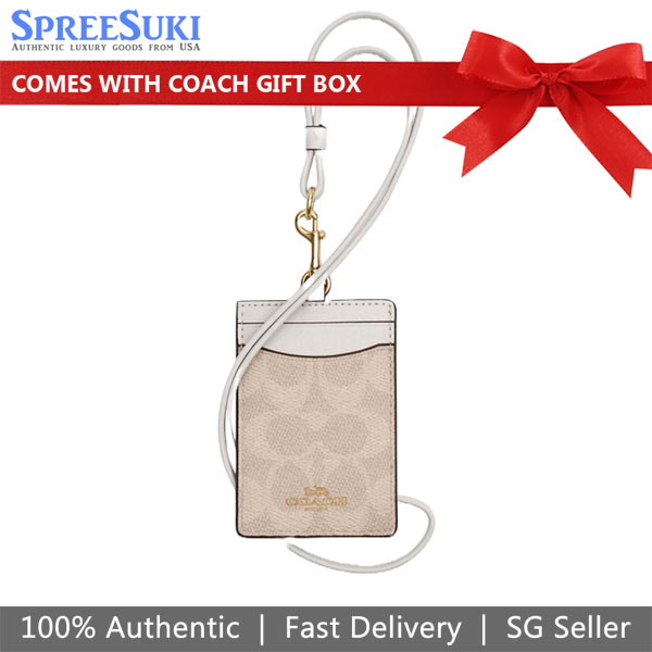 Coach Lanyard Id Signature Canvas Card Holder Card Case Card Holder Sand Chalk # CZ285