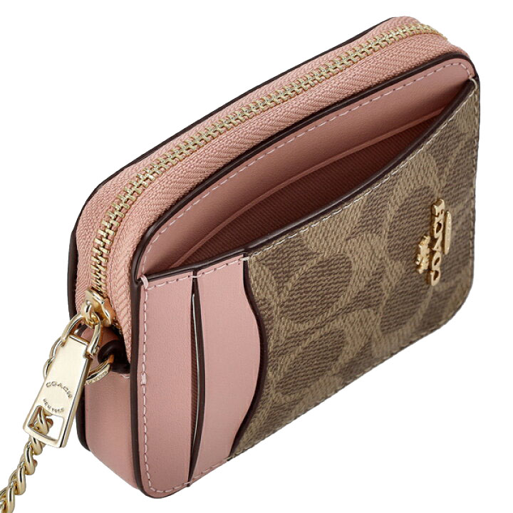 Coach Zip Card Case Signature Card Holder Tan Pink Petal # CW883