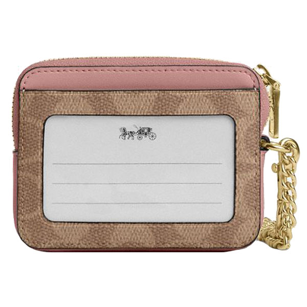 Coach Zip Card Case Signature Card Holder Tan Pink Petal # CW883