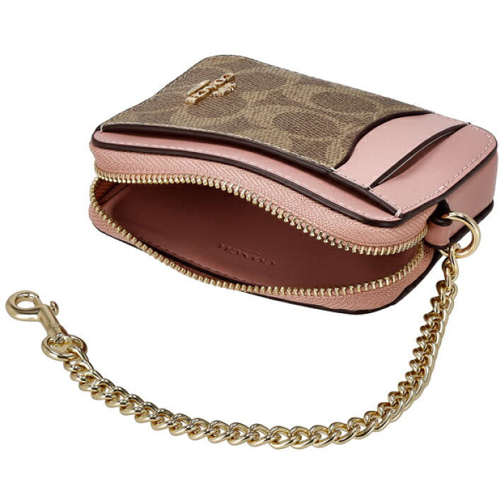 Coach Zip Card Case Signature Card Holder Tan Pink Petal # CW883