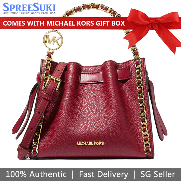 Michael Kors Mina Small Chain Crossbody Bag Cherry Dark Red # 35H3G4MC1I