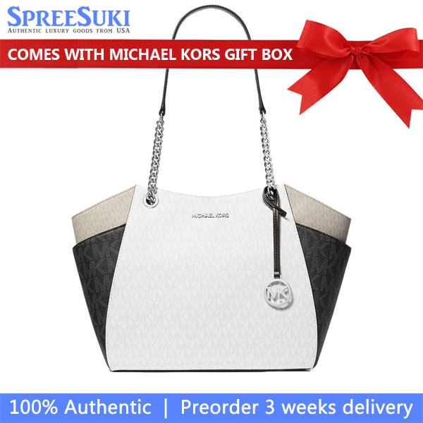 Michael Kors Jet Set Large Color-Block Signature Logo Shoulder Bag Optic White Multi Off White # 35S5STVE3B