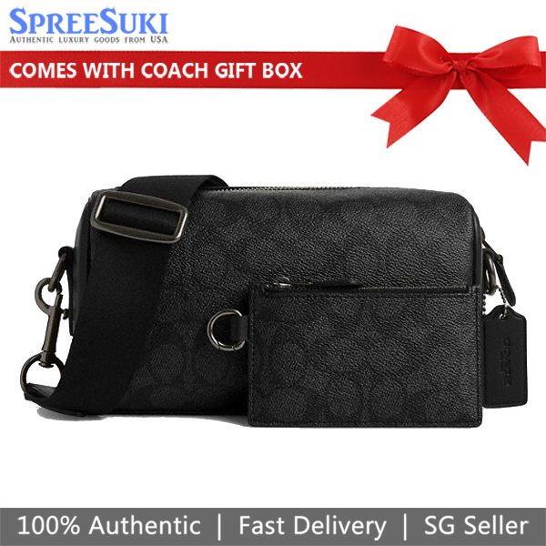 Coach Axel Crossbody Bag In Signature Canvas Gunmetal Charcoal Black # CV762
