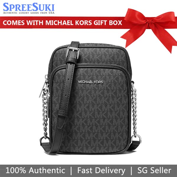 Michael Kors Jet Set Travenuel Medium Logo Crossbody Bag Black # 35F1STVC2B