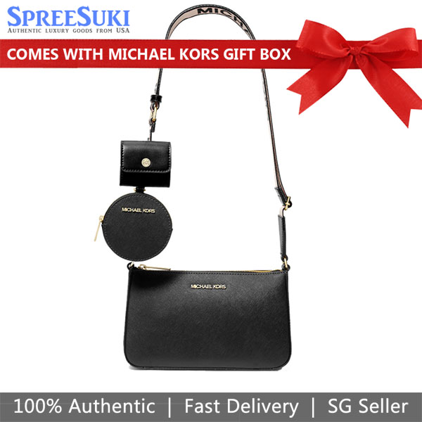 Michael Kors Jet Set Saffiano Leather Crossbody Bag With Case For Apple Airpods Pro Black # 35S3GTVC5T