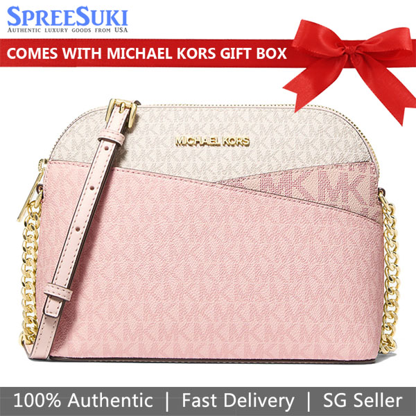 Michael Kors Jet Set Travenuel Medium Color-Block Signature Logo Crossbody Bag Powder Blush Multi Blush Pink # 35S5GTVC6B