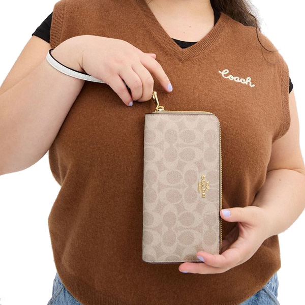 Coach Long Wallet Long Zip Around Wallet Signature Canvas Sand Chalk Beige # CW778