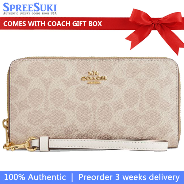 Coach Long Wallet Long Zip Around Wallet Signature Canvas Sand Chalk Beige # CW778