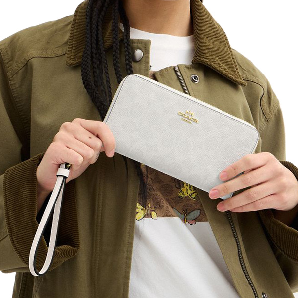 Coach Long Wallet Long Zip Around Wallet Signature Canvas White Chalk Off White # CW778