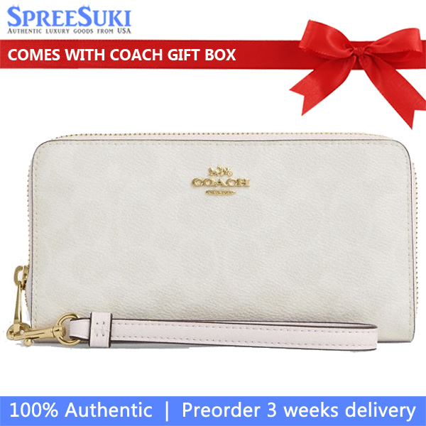 Coach Long Wallet Long Zip Around Wallet Signature Canvas White Chalk Off White # CW778