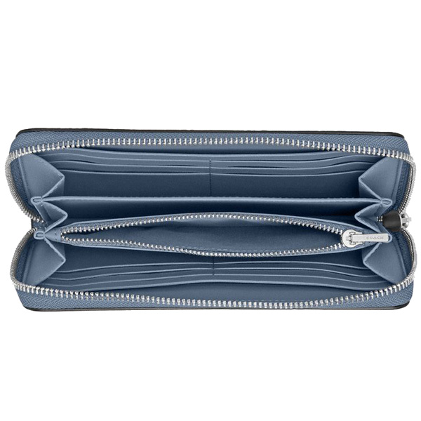 Coach Long Wallet Long Zip Around Wallet Signature Canvas Silver Chambray Blue # CW778