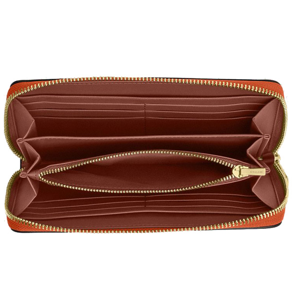 Coach Long Wallet Long Zip Around Wallet Signature Canvas Bright Canyon Orange # CW778
