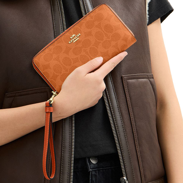 Coach Long Wallet Long Zip Around Wallet Signature Canvas Bright Canyon Orange # CW778