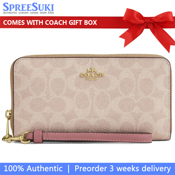 Coach Long Wallet Long Zip Around Wallet Signature Canvas Sand Peony Beige # CW778
