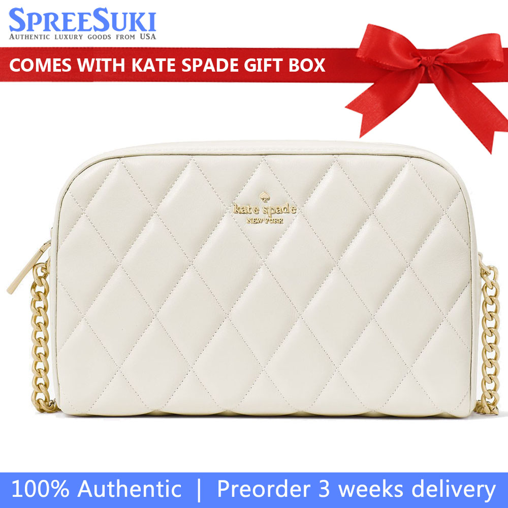 Kate Spade Crossbody Bag Sling Carey Smooth Quilted Mini Camera Bag Meringue Off White # KG425