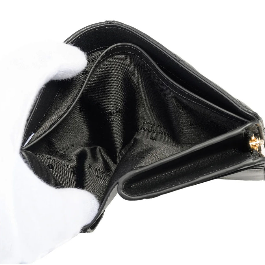 Kate Spade Medium Wallet Carey Smooth Quilted Medium Compact Bifold Black # KG424