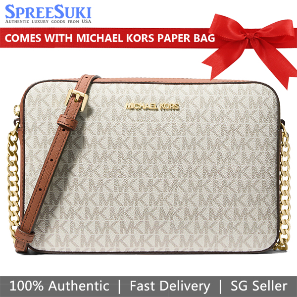 Michael Kors Sling Bag Jet Set Large Crossbody Vanilla Off White # 35F8GTTC3B