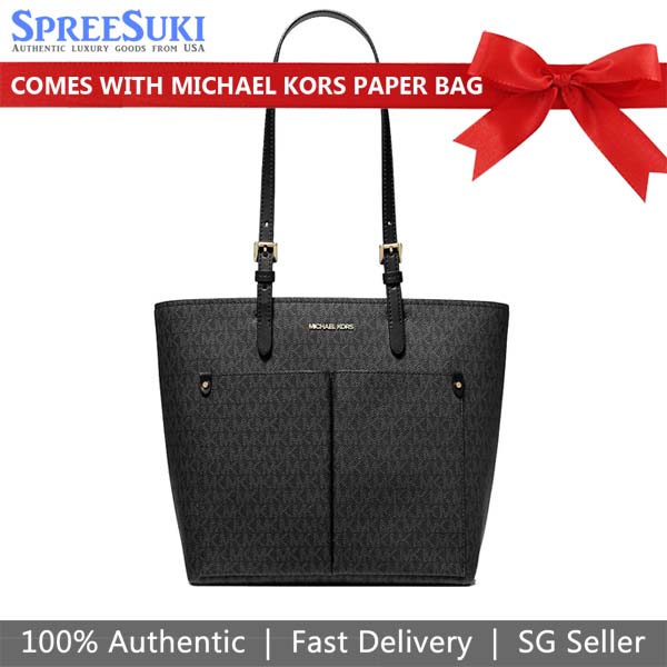 Michael Kors Jet Set Medium Logo Pocket Tote Bag Black # 35F3GTVT3B