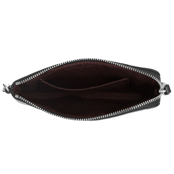 Coach Corner Zip Wristlet In Signature Leather With Heart Charm Silver Black # CDY96