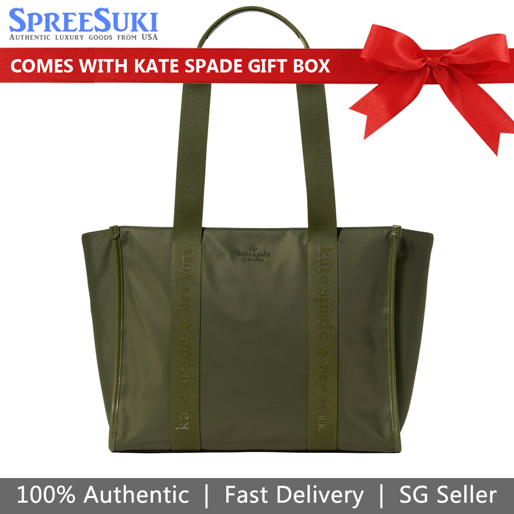 Kate Spade Kip Nylon Large Tote Enchanted Green Dark Green # KL934