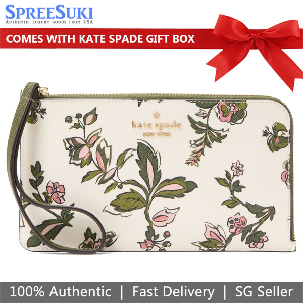 Kate Spade Lucy Floral Medium L-Zip Wristlet Meringue Multi White # KL855