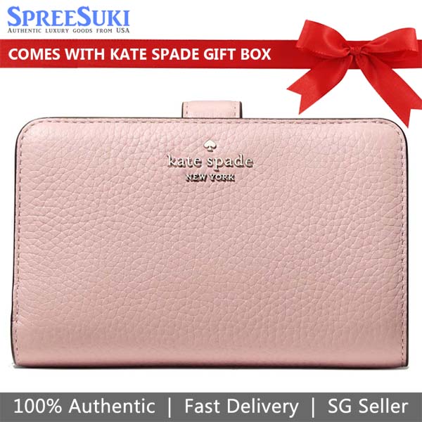 Kate Spade Medium Wallet Lena Pebbled Leather Medium Compact Bifold Wallet Tutu Pink Light pink # KH787