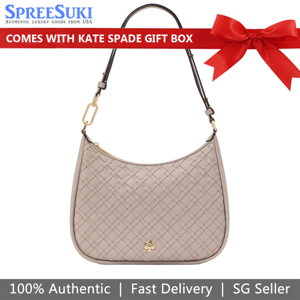 Kate Spade Kayla Woven Leather Large Shoulder Bag Cozy Grey # KL027