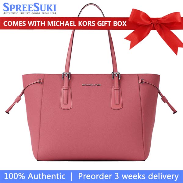 Michael Kors Voyager Large Saffiano Leather Tote Bag Hibiscus Pink # 35R6SV6T7L