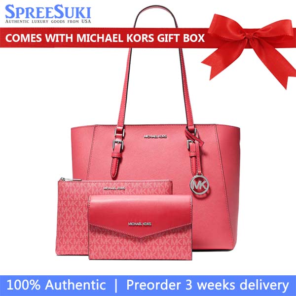 Michael Kors Charlotte Large Leather And Signature Logo 3-In-1 Tote Bag Hibiscus Pink # 35R3SCFT3T
