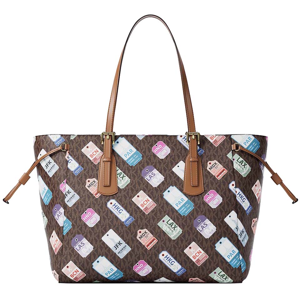 Michael Kors Voyager Large Printed Signature Logo Tote Bag Brown # 35R6GV6T7V
