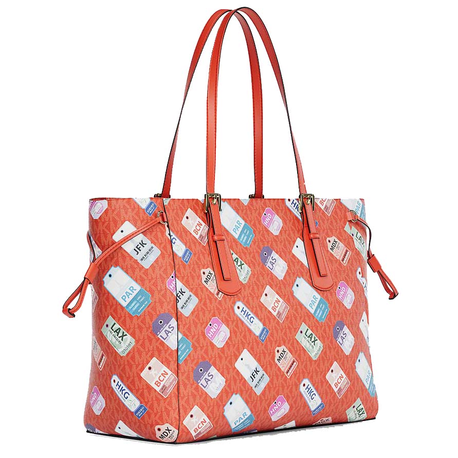 Michael Kors Voyager Large Printed Signature Logo Tote Bag Dark Sangria Orange # 35R6GV6T7V