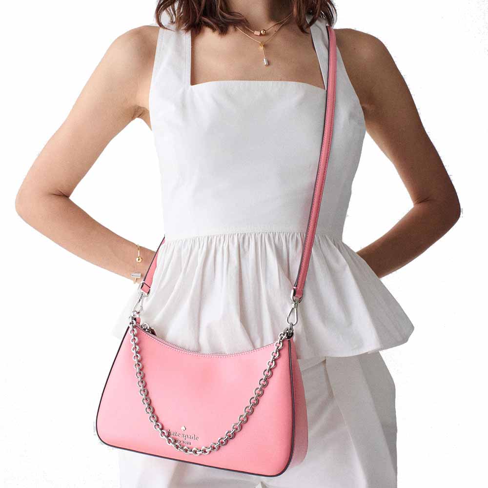 Kate Spade Margot Textured Patent Leather Convertible Crossbody Grapefruit Soda Blush Pink # KN249