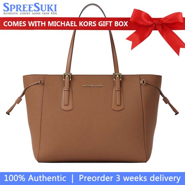 Michael Kors Voyager Large Saffiano Leather Tote Bag Luggage Brown # 35R6GV6T7L