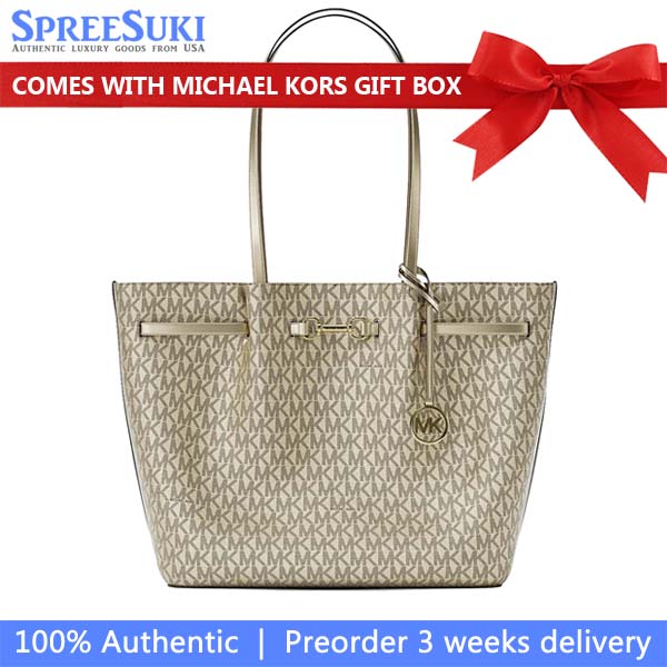 Michael Kors Carson Large Metallic Signature Logo Tote Bag Pale Gold # 35R6G2ZT3O