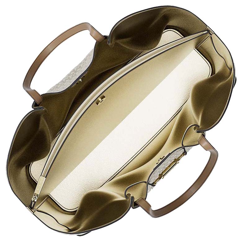 Michael Kors Carson Large Metallic Signature Logo Tote Bag Pale Gold # 35R6G2ZT3O