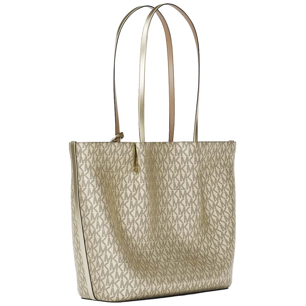 Michael Kors Carson Large Metallic Signature Logo Tote Bag Pale Gold # 35R6G2ZT3O