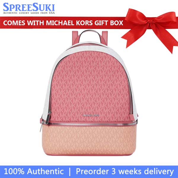Michael Kors Rhea Medium Color-Block Signature Logo Backpack Hibiscus Pink # 35S5SRAB6V