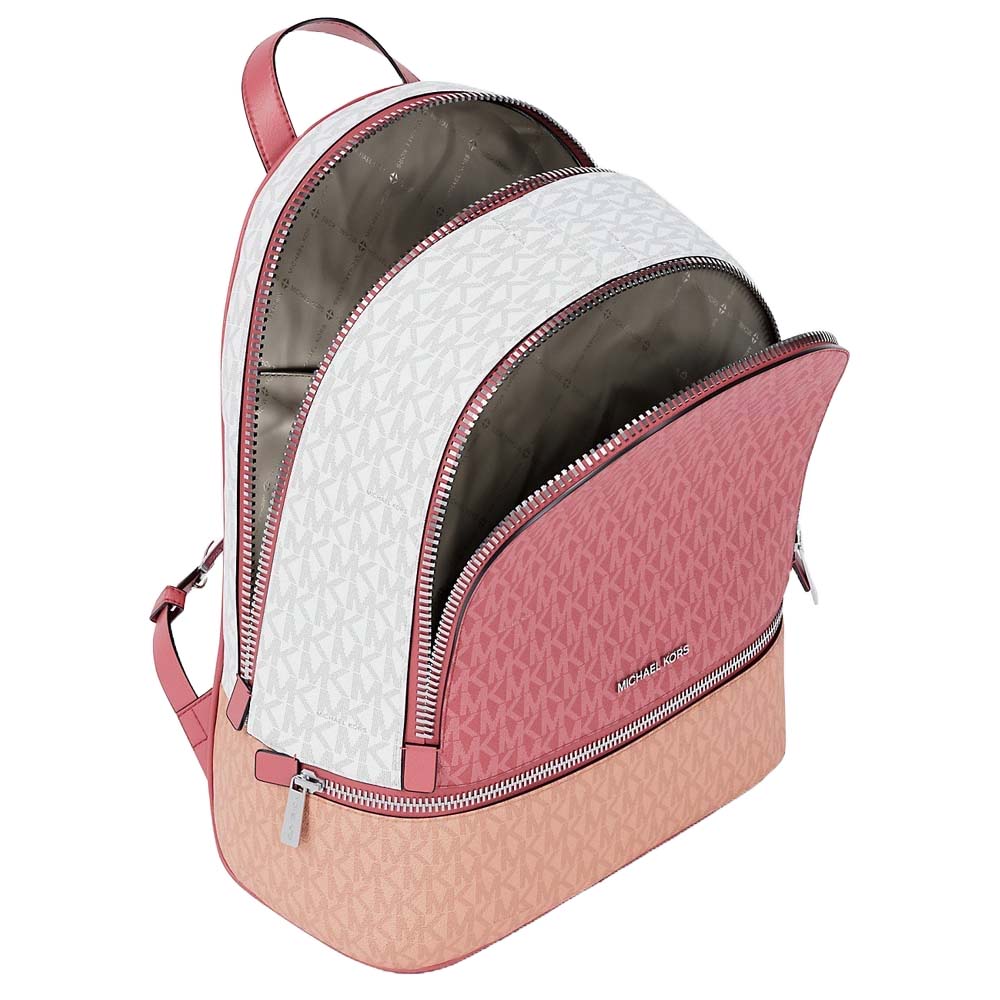 Michael Kors Rhea Medium Color-Block Signature Logo Backpack Hibiscus Pink # 35S5SRAB6V