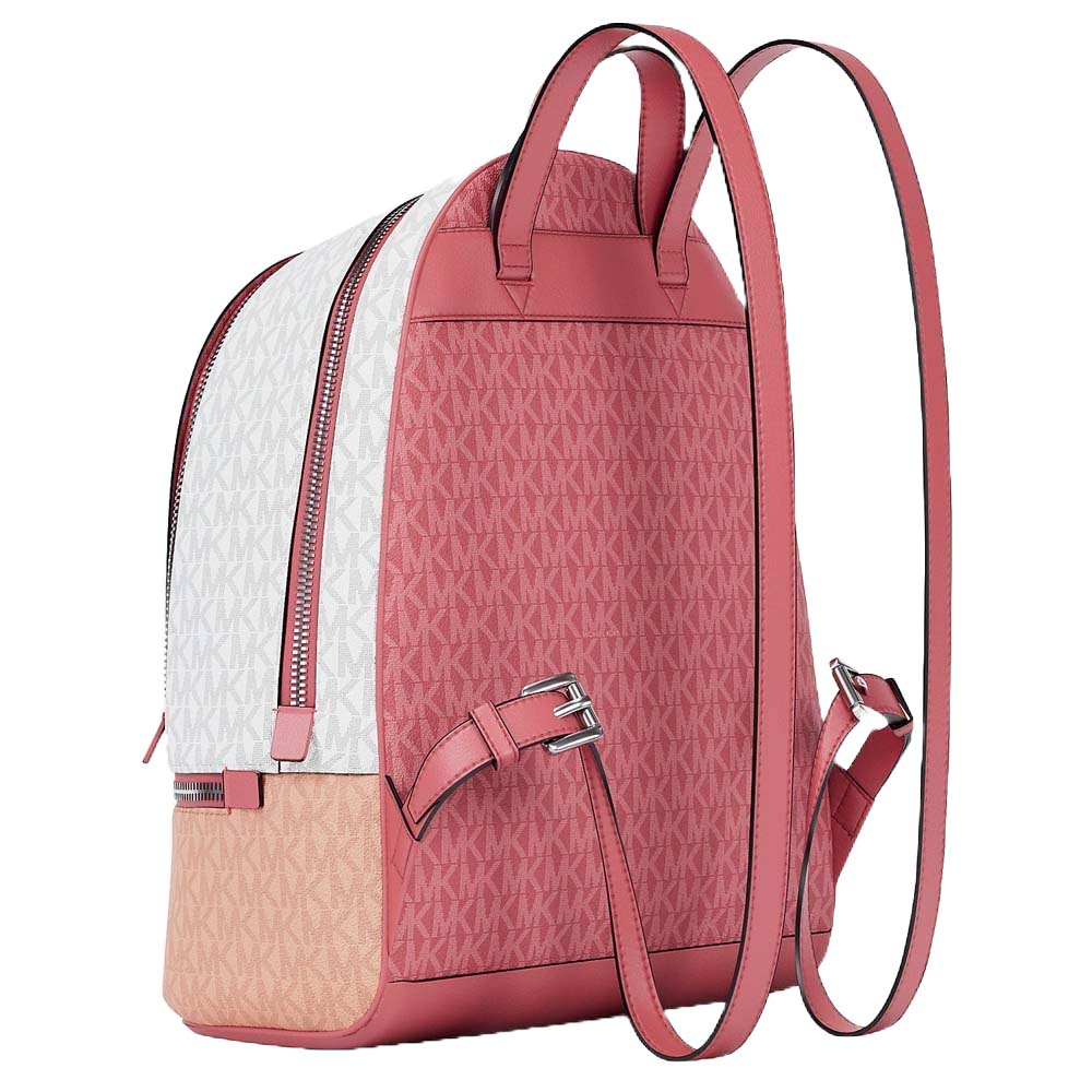 Michael Kors Rhea Medium Color-Block Signature Logo Backpack Hibiscus Pink # 35S5SRAB6V