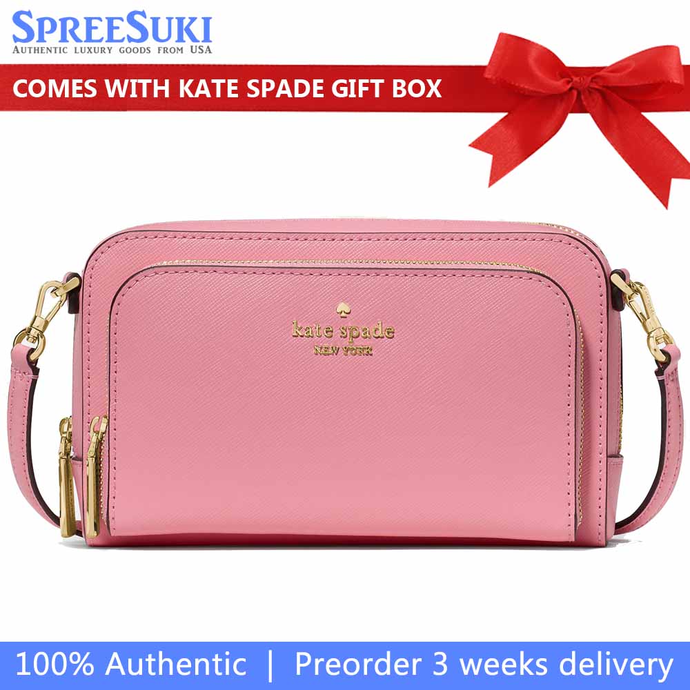 Kate Spade Staci Dual Zip Around Mini Crossbody Grapefruit Soda Blush Pink # KG036