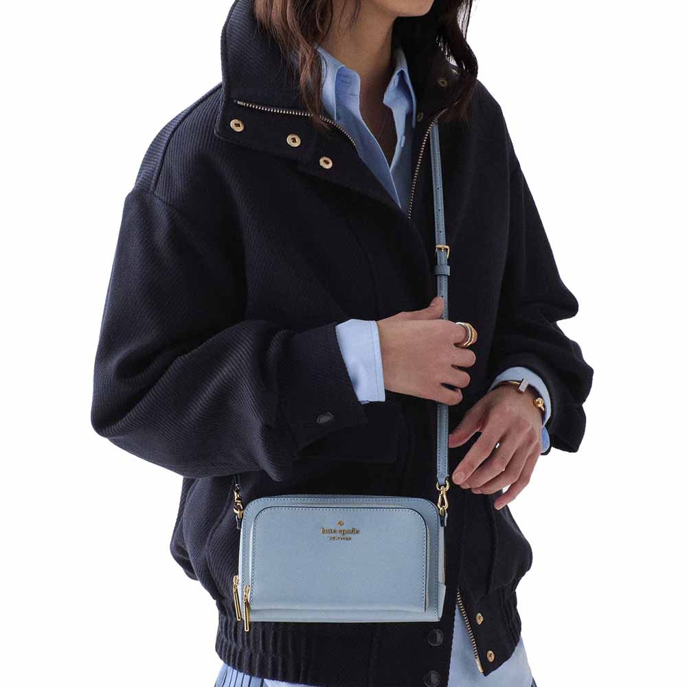 Kate Spade Staci Dual Zip Around Mini Crossbody Muted Blue # KG036