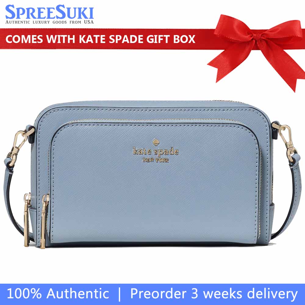 Kate Spade Staci Dual Zip Around Mini Crossbody Muted Blue # KG036