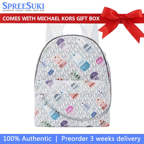 Michael Kors Slater Medium Printed Signature Logo Backpack Optic White # 35R6S04B2V