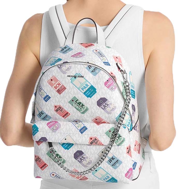 Michael Kors Slater Medium Printed Signature Logo Backpack Optic White # 35R6S04B2V