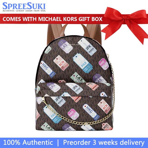 Michael Kors Slater Medium Printed Signature Logo Backpack Brown # 35R6G04B2V