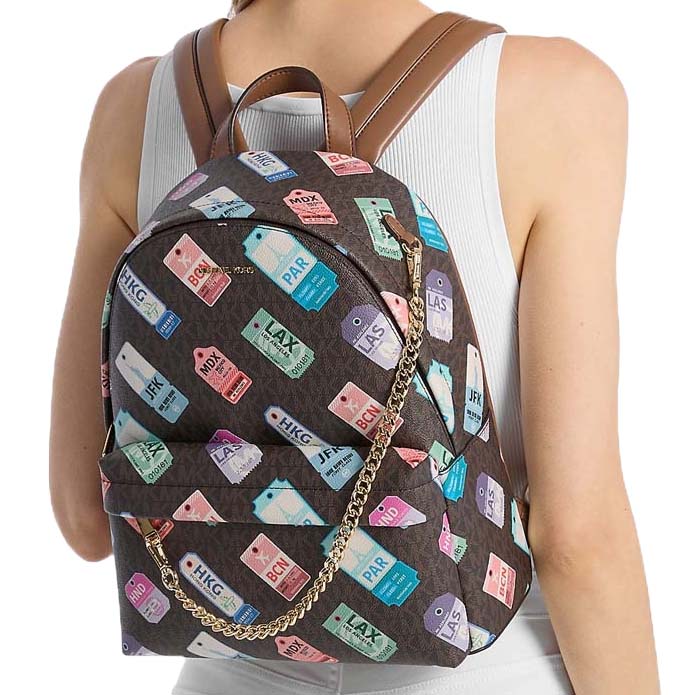 Michael Kors Slater Medium Printed Signature Logo Backpack Brown # 35R6G04B2V