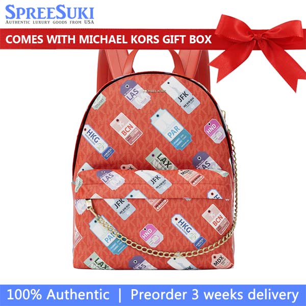 Michael Kors Slater Medium Printed Signature Logo Backpack Dark Sangria Orange # 35R6G04B2V