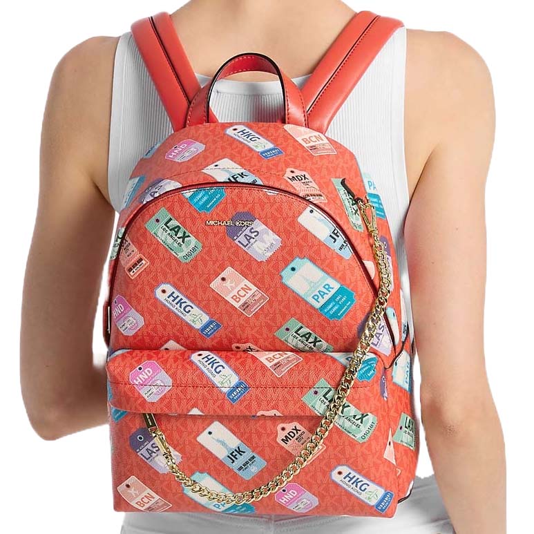 Michael Kors Slater Medium Printed Signature Logo Backpack Dark Sangria Orange # 35R6G04B2V