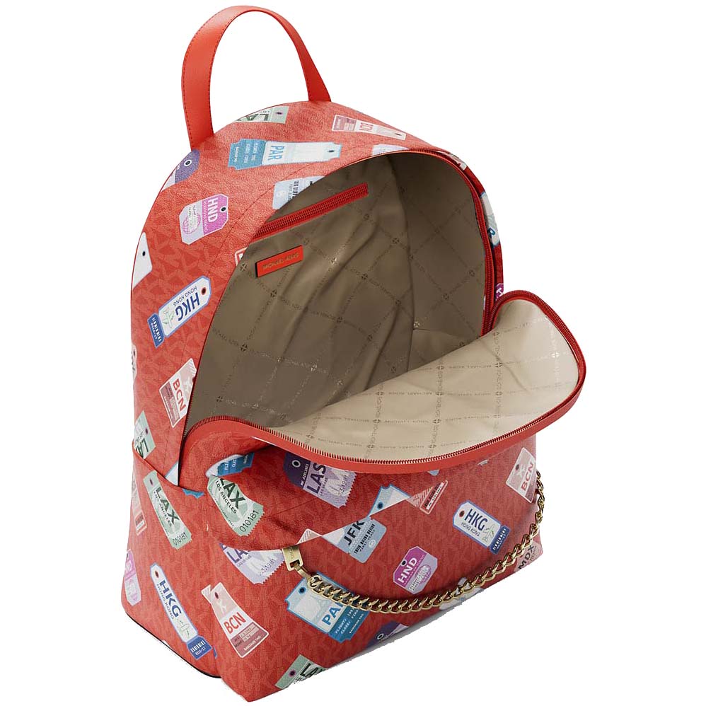 Michael Kors Slater Medium Printed Signature Logo Backpack Dark Sangria Orange # 35R6G04B2V